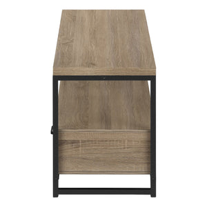 English Elm Tv Stand 48 Inch Console Media Center with Black Metal Frame, Two Drawers & Open Shelves for Compact Living Spaces taupe 52 L x 18 W x 7 H B2710P221334