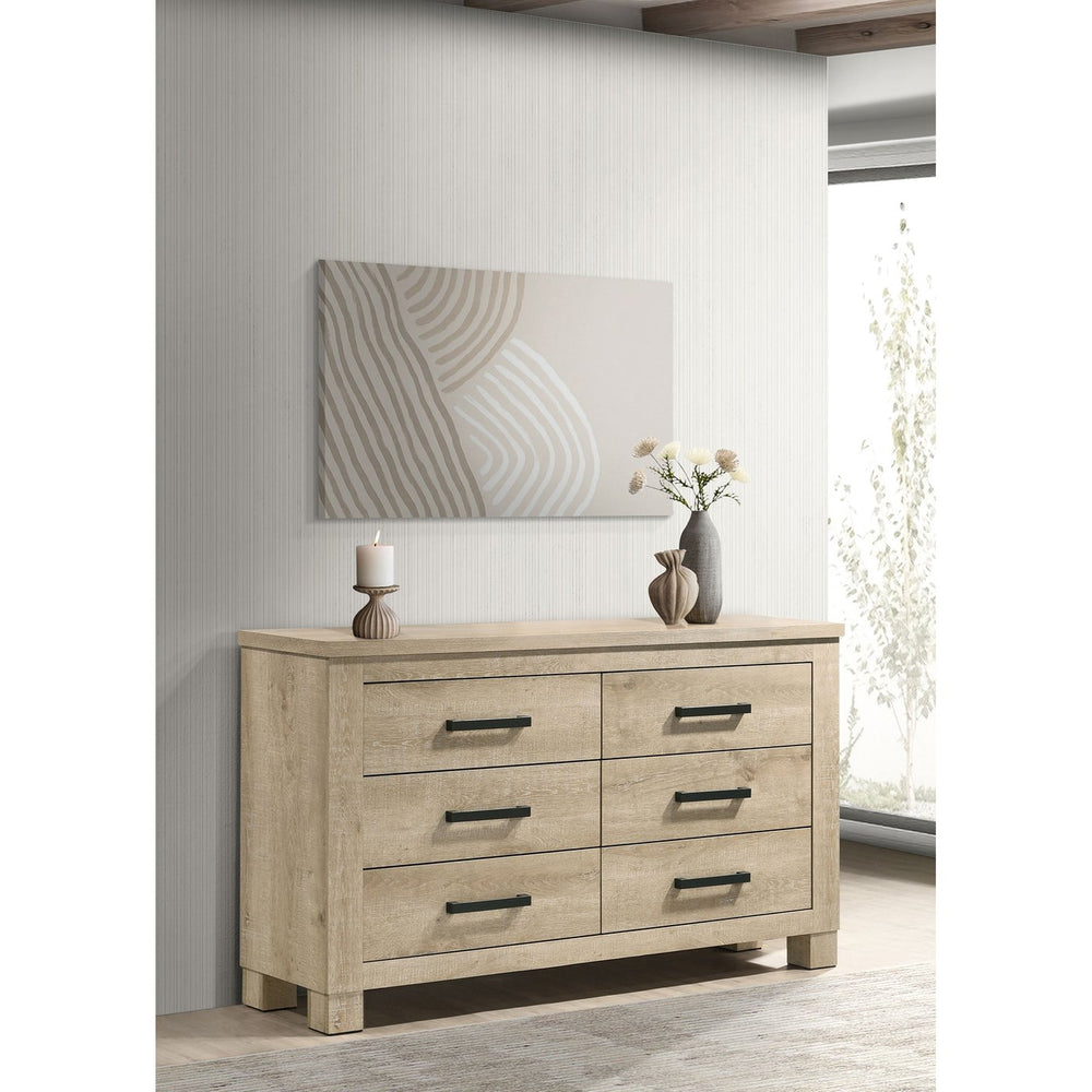 English Elm Sansome Six Drawer Weathered Oak Dresser with Bronze Pulls for Modern Farmhouse Bedrooms B062P447951