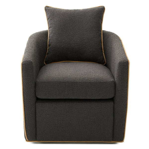 English Elm Swivel Barrel Accent Chair Boucle Upholstered with 360 Base for Living Room Corners Dark Grey N763P376127R