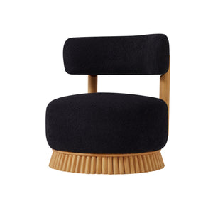 English Elm Modern Boucle Upholstered Armless Accent Chair Set with Thatched Wood Base for Living Room Black N760S0000036C