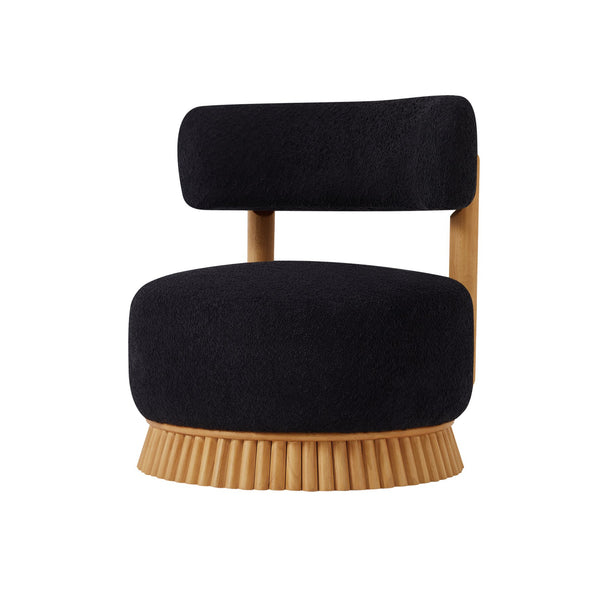 English Elm Modern Boucle Upholstered Armless Accent Chair Set with Thatched Wood Base for Living Room Black N760S0000036C