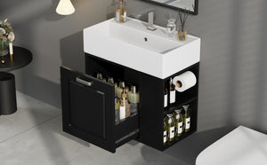 English Elm Christopher Knight Home® - 21.8" Wall-Mounted Bathroom Vanity with Ceramic Sink, Soft-Close Drawer, Adjustable Shelves & Tissue Holder Black N759P292550B