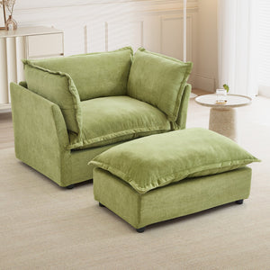English Elm Modern Chenille Accent Chair with Ottoman Plush Wide Seat Curved Arms for Bedroom Green N719P428439F