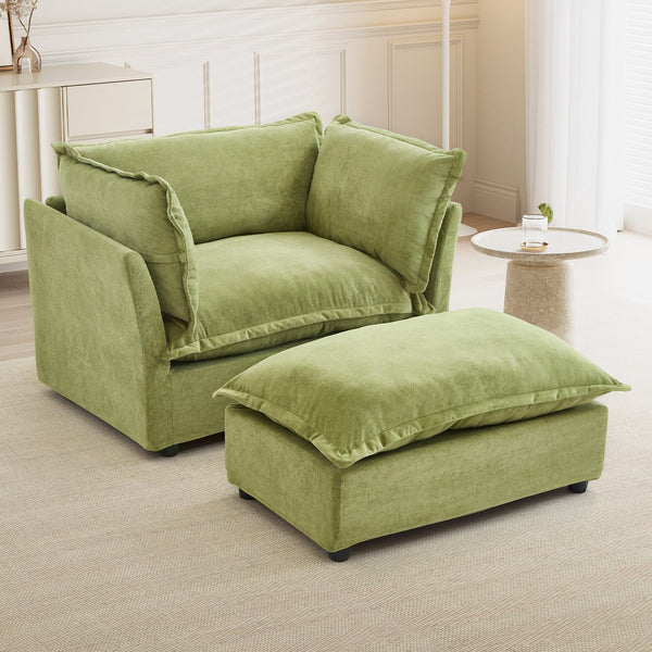 English Elm Modern Chenille Accent Chair with Ottoman Plush Wide Seat Curved Arms for Bedroom Green N719P428439F