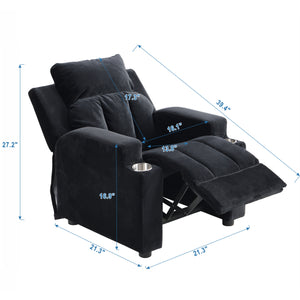 English Elm Kids Velvet Recliner with Headrest Footrest and Cup Holders for Playroom Lounging W31171306