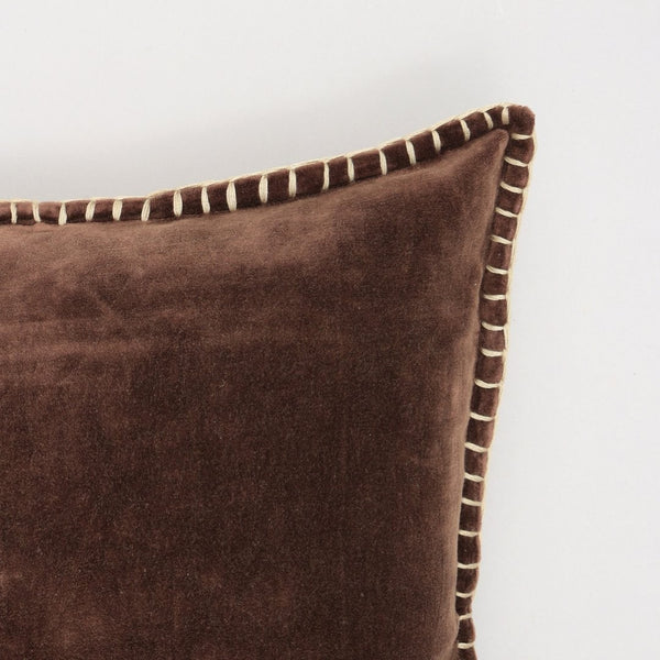English Elm Stonewashed Cotton Velvet Throw Pillow - Hand-Stitched Edges, Luxurious 19" Square Accent Pillow B346P321252-GIGA