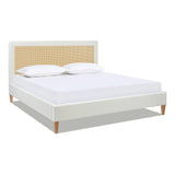 English Elm Haley Upholstered Cane-Back Platform Bed, King, Antique White Polyester