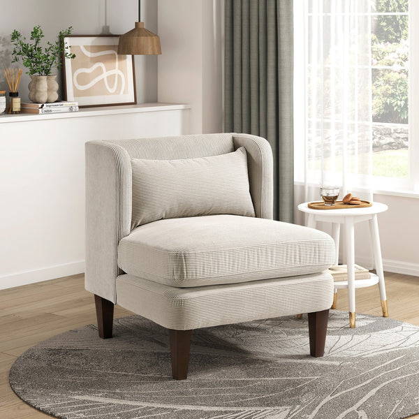 English Elm Modern Taupe Corduroy Accent Chair with Pillow, Upholstered Living Room Seat, Plush Comfort B011P287473