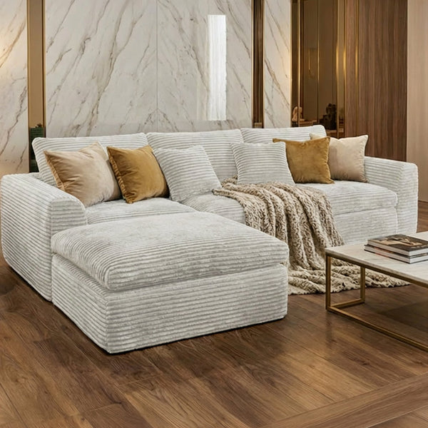 English Elm 108-inch Corduroy Sectional Sofa with Cloud Cushions for Relaxed Living Room Lounging W5105S00002
