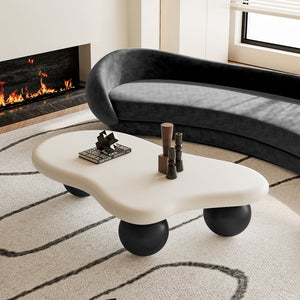 English Elm 47 Inch Organic Cloud Silhouette Coffee Table with Sculptural Ball Legs for Living Rooms Black White W1435S00023
