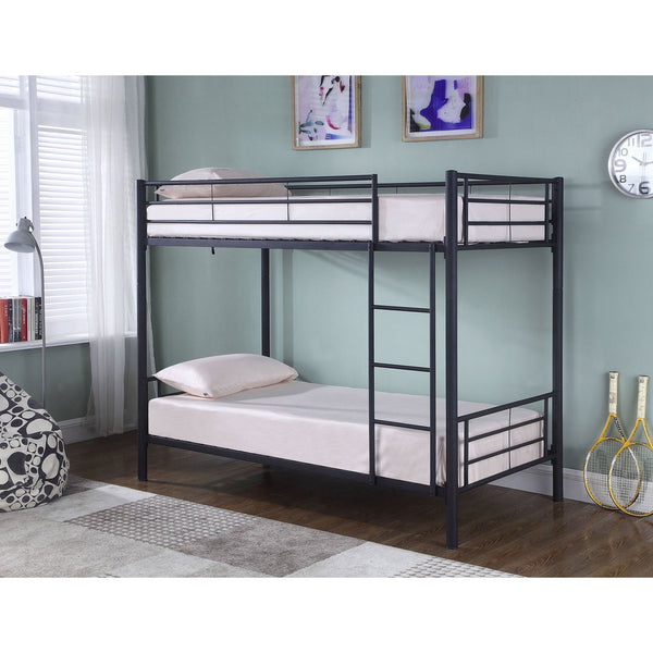 English Elm Marin Black Twin Over Twin Bunk Bed with Integrated Lighting, Sleek Metal Frame for Space-Saving Comfort B062P331074