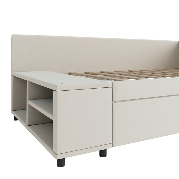 English Elm Twin Velvet L-Shaped Upholstered Platform Bed with Plush Headboard, Hidden Drawers & Cabinet Storage Beige SF000182AAA