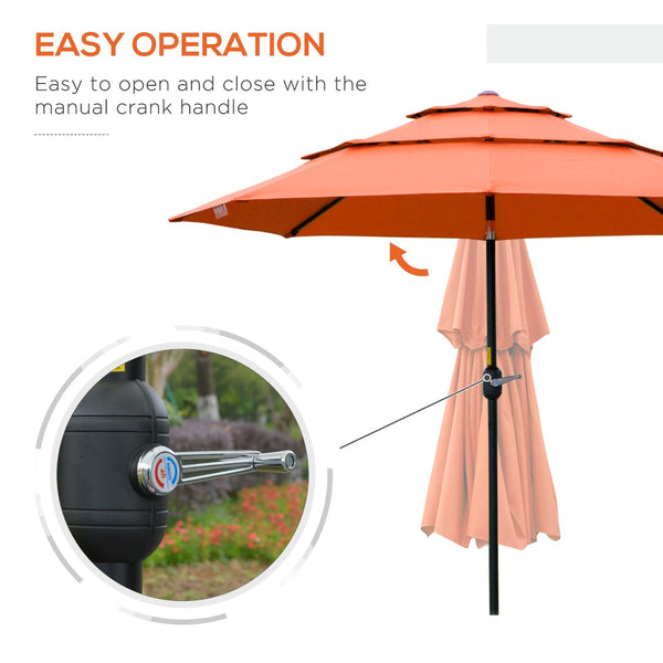 English Elm Outsunny 9Ft Orange Patio Umbrella With Crank, 3-Tier Venting For Deck & Lawn Shade, Easy Tilt W2225P174162-GIGA