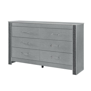 English Elm Lorenzo Elegant Chest with Hidden Jewelry Compartment, Acrylic Bar Handle and Glittered Detailing for Luxe Storage Silver 64.96 L x 18.5 W x 40.94 H B201P298428