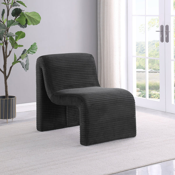 English Elm Winne Curved Armless Accent Chair in Black Ribbed Upholstery — Sculptural Modern Minimalist Seating B062P299870