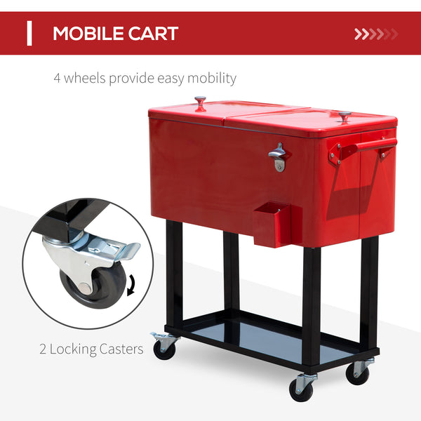 English Elm Rolling 80 Quart Ice Chest with Locking Wheels Bottle Opener for Outdoor Entertaining T3971P383677