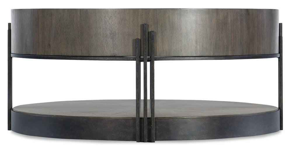 Hooker Furniture Commerce Round Skyline Cocktail Table With Acacia Starburst Veneer, Dark Bronze Banding & Legs 7228-80167-85