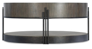 Hooker Furniture Commerce Round Skyline Cocktail Table With Acacia Starburst Veneer, Dark Bronze Banding & Legs 7228-80167-85