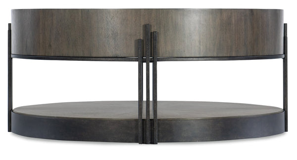 Hooker Furniture Commerce Round Skyline Cocktail Table With Acacia Starburst Veneer, Dark Bronze Banding & Legs 7228-80167-85