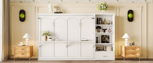 English Elm Queen Murphy Wall Bed with Folding Platform Side Cabinet Drawer and Adjustable Shelves White N733S407545K