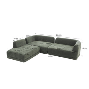 English Elm 115" L-shaped Sectional Three Piece Deep Seat Chaise Sofa for Modern Living Rooms Green N767P385430F
