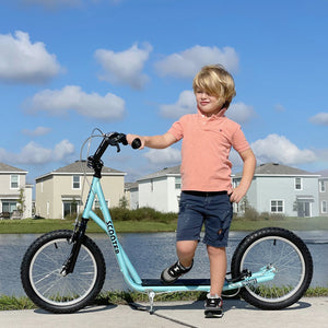 English Elm Aosom Youth Kick Scooter Steel Frame Inflatable Wheels Dual Brakes Adjustable Bar Blue W2225P217071