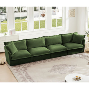 English Elm Slipcovered Extra Deep 4-Seater Sofa In Green Chenille – Removable Covers, Modular Design & Comfort! W3041S00054-GIGA