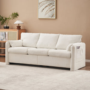 English Elm 004-Modern Plush 3-Seater Chenille Sofa 77" — Deep Seat, High-Density Foam, 750LB Capacity, Ivory White W2636P232362