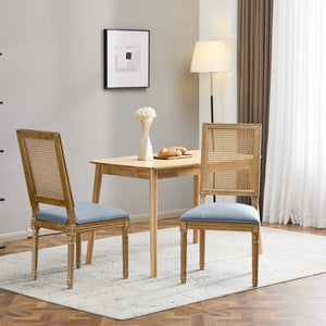 English Elm [set of 2] French Provincial Rubberwood Dining Chairs with Cane Back and Fluted Legs Slate Blue N767P375346S
