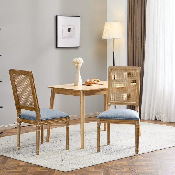 English Elm [set of 2] French Provincial Rubberwood Dining Chairs with Cane Back and Fluted Legs Slate Blue N767P375346S