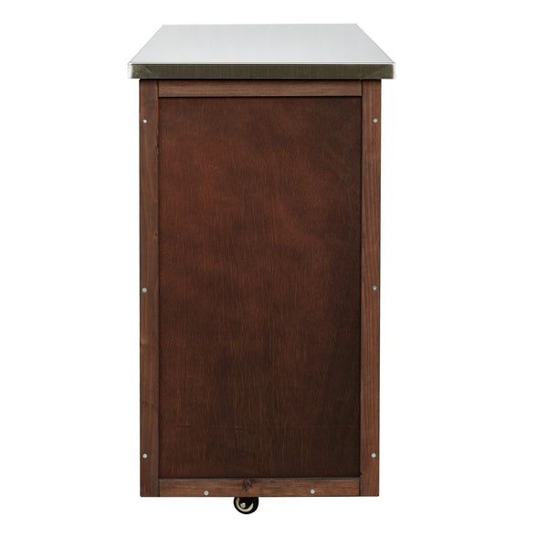 English Elm Foldable Outdoor Kitchen Cart with Stainless Worktop Fir Wood Frame and Lockable Wheels Dark Brown N719P380278S