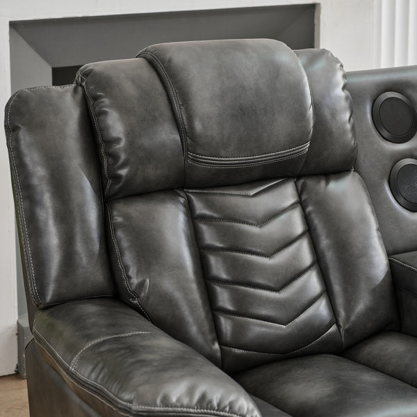 English Elm Ms Two Piece Manual Reclining Sofa Set Faux Leather Led Ambient Living Room Grey W1805S00177