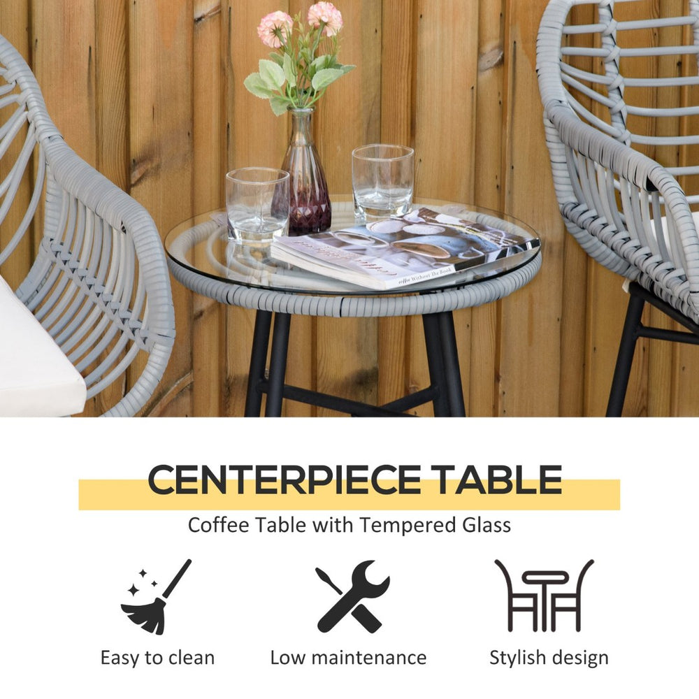 English Elm Outsunny 3-Piece Modern Bistro Set With Cushions, Hand-Woven Rattan & Tempered Glass For Outdoor Comfort W2225P200744-GIGA
