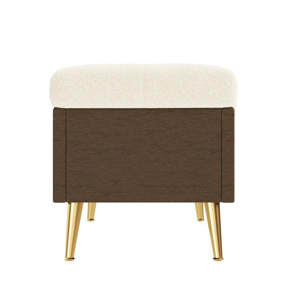 English Elm Modern Boucle Tufted Storage Ottoman Bench with Gold Legs for Bedroom or Entryway Beige N719P305620A