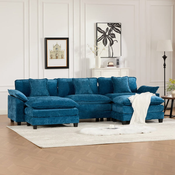 English Elm Wider Armrest 3-Seat Modern Sectional Couch In Blue - Comfy Chenille Fabric, Modular Design & Ergonomic Support W1143S00039-GIGA