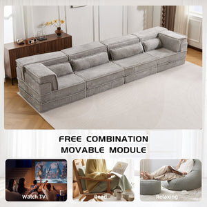 English Elm Compression Boneless Modular Sofa Bed - Versatile, Plush 4-Seater With Pillows, No Assembly Needed! W3723S00032