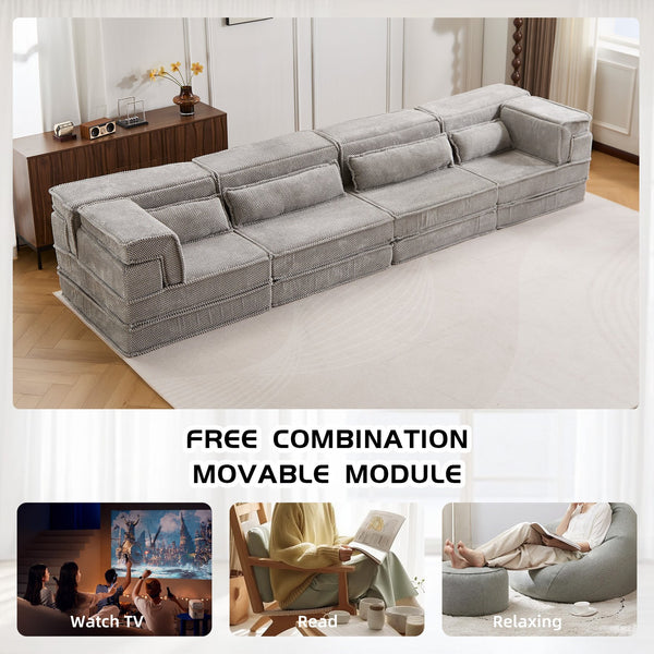 English Elm Compression Boneless Modular Sofa Bed - Versatile, Plush 4-Seater With Pillows, No Assembly Needed! W3723S00032