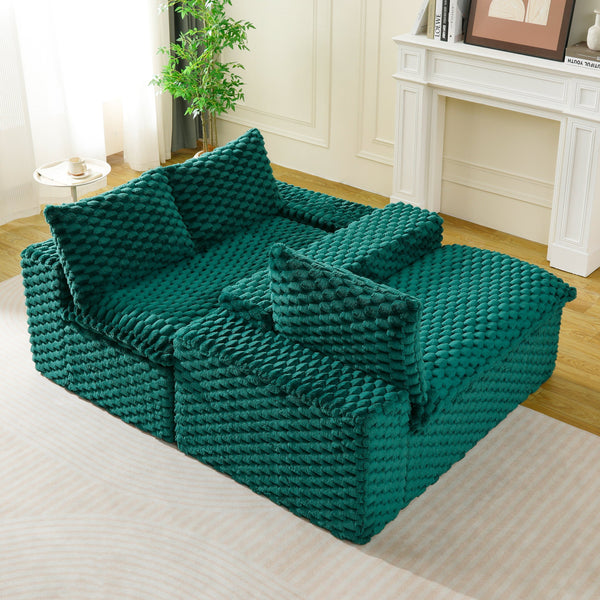English Elm Luxury Turtle Velvet Multifunctional Sofa - Convertible Green Modular Seating for Family, 400lb Capacity W3371S00043