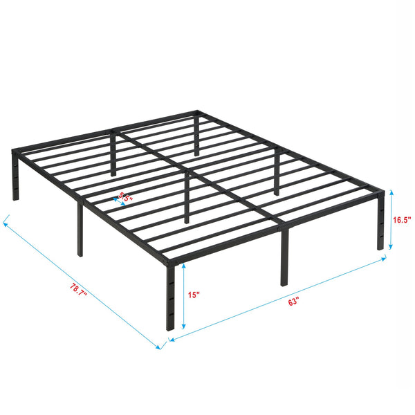 English Elm Queen Platform Bed Frame Heavy Duty Steel Slats Matte Black Modern Bedroom Base W2297P419870