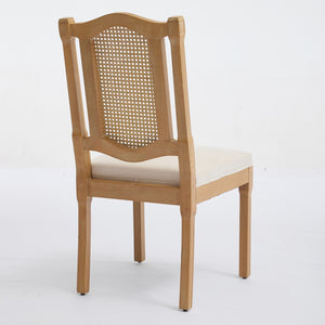 English Elm Full Solid wood rattan-back dining chair with breathable matte linen cushion, high-resilience foam comfort W1143P384364 W1143P384364