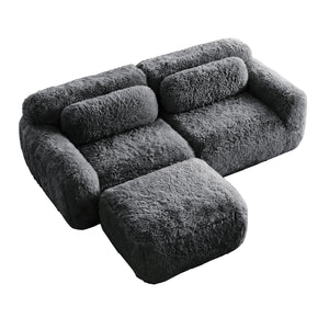 English Elm L-shaped Plush Sectional Sofa Boneless Cloud Comfort Floor Lounge with Chaise for Bedroom Dark Grey W714S01547