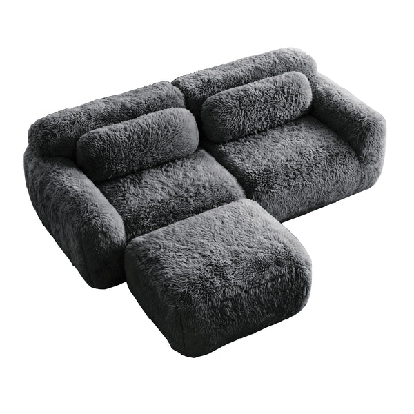English Elm L-shaped Plush Sectional Sofa Boneless Cloud Comfort Floor Lounge with Chaise for Bedroom Dark Grey W714S01547
