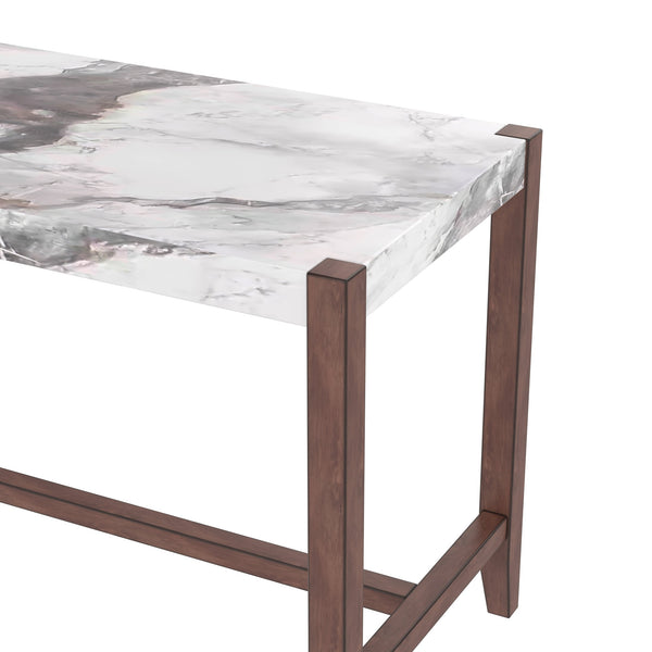 English Elm 5-Piece Faux Marble Counter Height Dining Set — 4 Upholstered Stools, Space-Saving Mid-Century Modern for Kitchen N752S011086A