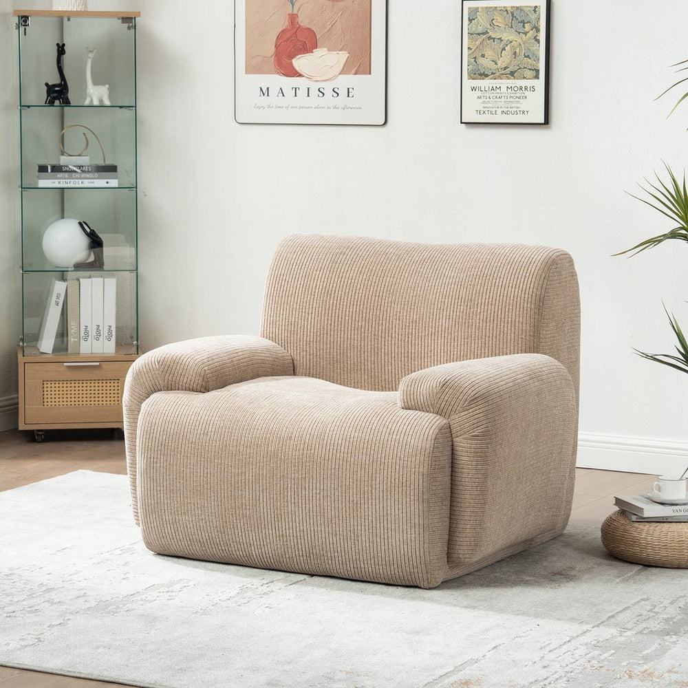 English Elm 42" Wide Chenille Stripe Accent Chair Deep Seat Foam Lounge for Bedroom or Apartment Taupe W3118P453257