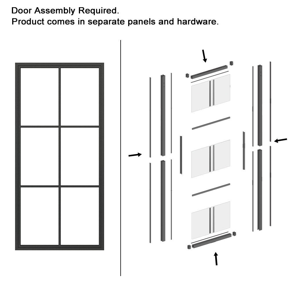 English Elm 30 in Matte Black Steel Sliding Barn Door Frosted Glass Privacy Panel with Hardware B2763P483217