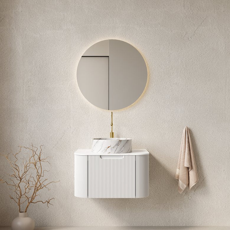 English Elm Dina 24" Wall-Mounted Bathroom Vanity With Curved Edges, Ceramic Basin & Soft-Close Drawer, White W2615S00450