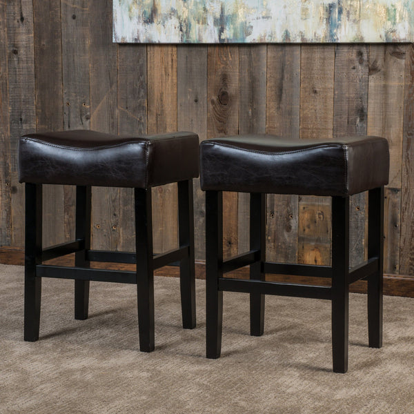 English Elm Christopher Knight Home® - 26" Backless Counter Stools Set of 2 Brown Bonded Leather Hardwood Frame Modern Bronze Finish, 26" N780P291426B