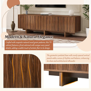 English Elm Retro Wood Grain Media Console Wavy Door Cabinet for Living Room Tvs 75 In N721P379534D