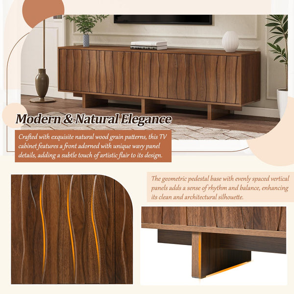 English Elm Retro Wood Grain Media Console Wavy Door Cabinet for Living Room Tvs 75 In N721P379534D