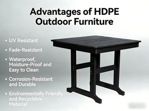 English Elm Modern Hdpe Outdoor Dining Table Wood Grain Aluminum Frame Umbrella Hole Patio Black W3805P389564